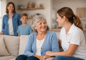 Older woman receiving in-home aged care from a Montessori Care support worker in Sydney